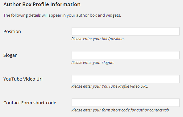 Edit User - Author Box Info