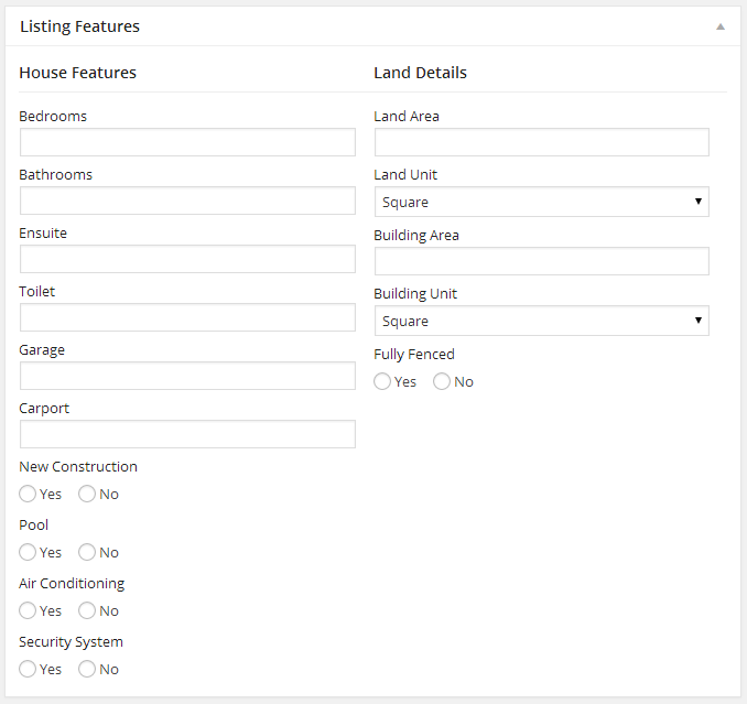 Listing Edit - Listing Features
